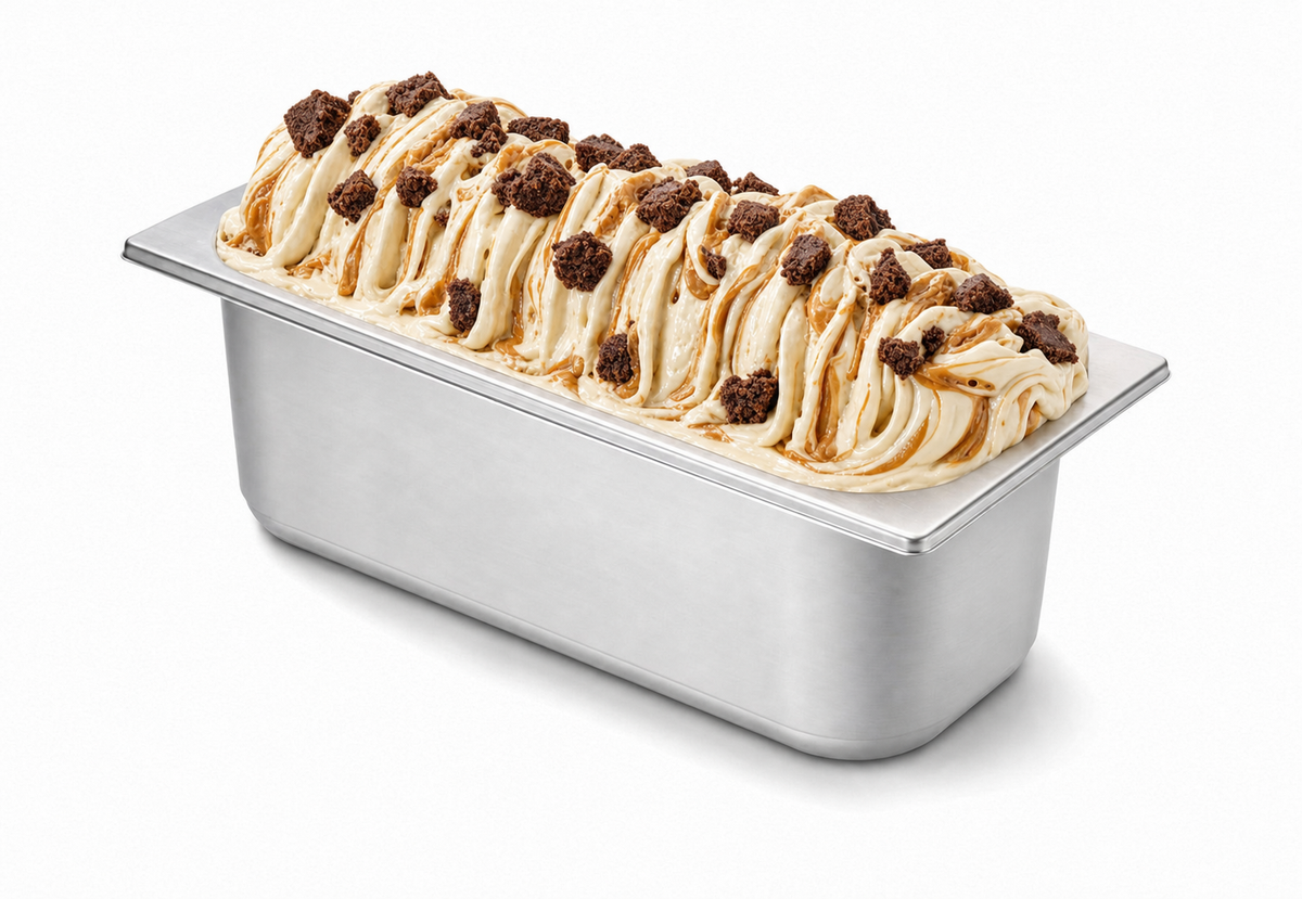 Vanilla w/Peanut Butter Swirls & Brownie Gelato — 5L Pan Liner