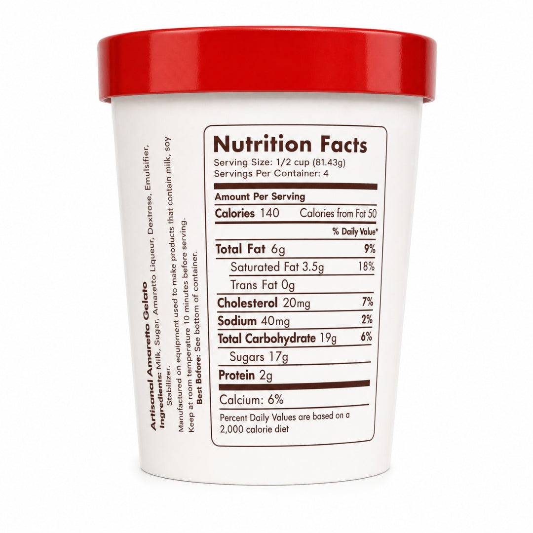 Giovanna Amaretto Gelato pint nutrition facts label
