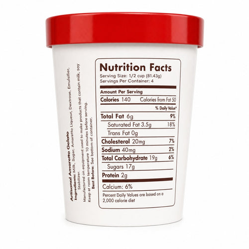 Giovanna Amaretto Gelato pint nutrition facts label