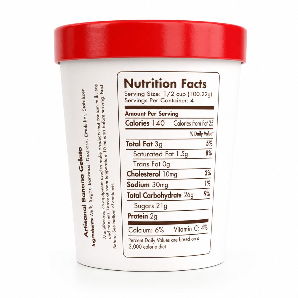 Giovanna Banana Gelato pint nutrition facts label