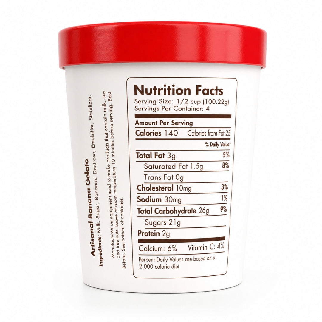 Giovanna Banana Gelato pint nutrition facts label