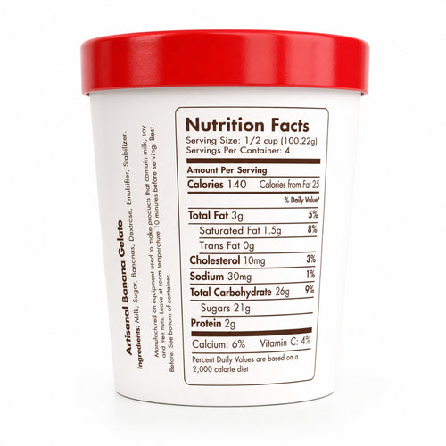 Giovanna Banana Gelato pint nutrition facts label