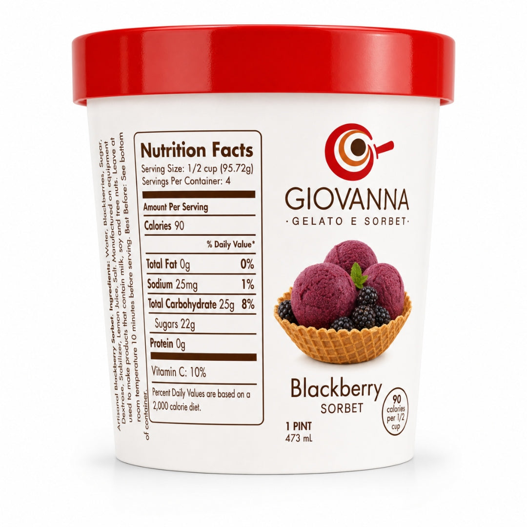 Giovanna Blackberry Sorbet pint nutrition facts label