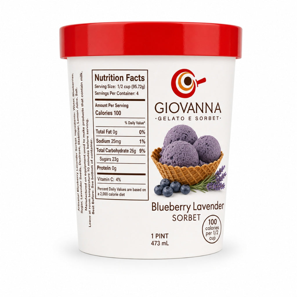 Giovanna Blueberry with Lavender Sorbet pint nutrition facts label