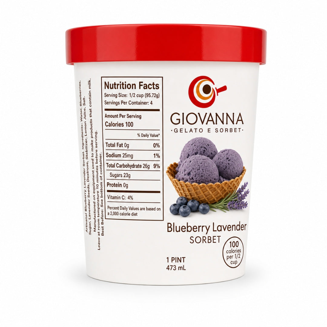 Giovanna Blueberry with Lavender Sorbet pint nutrition facts label