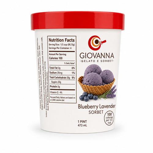 Giovanna Blueberry with Lavender Sorbet pint nutrition facts label