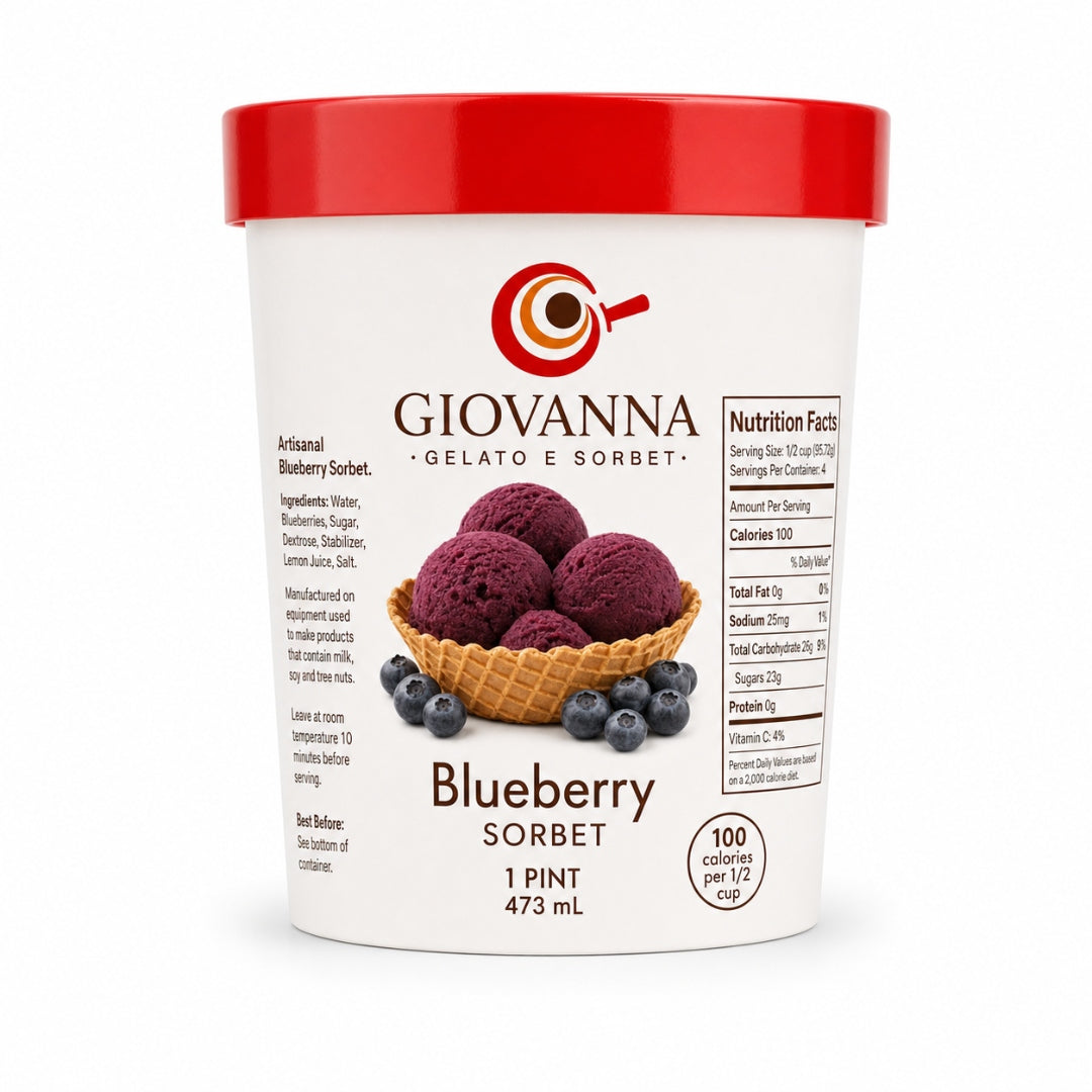 Giovanna Blueberry Sorbet pint nutrition facts label