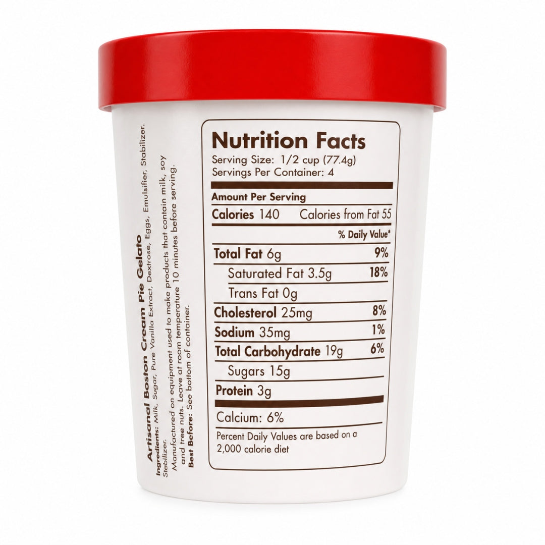 Giovanna Boston Cream Pie Gelato pint nutrition facts label