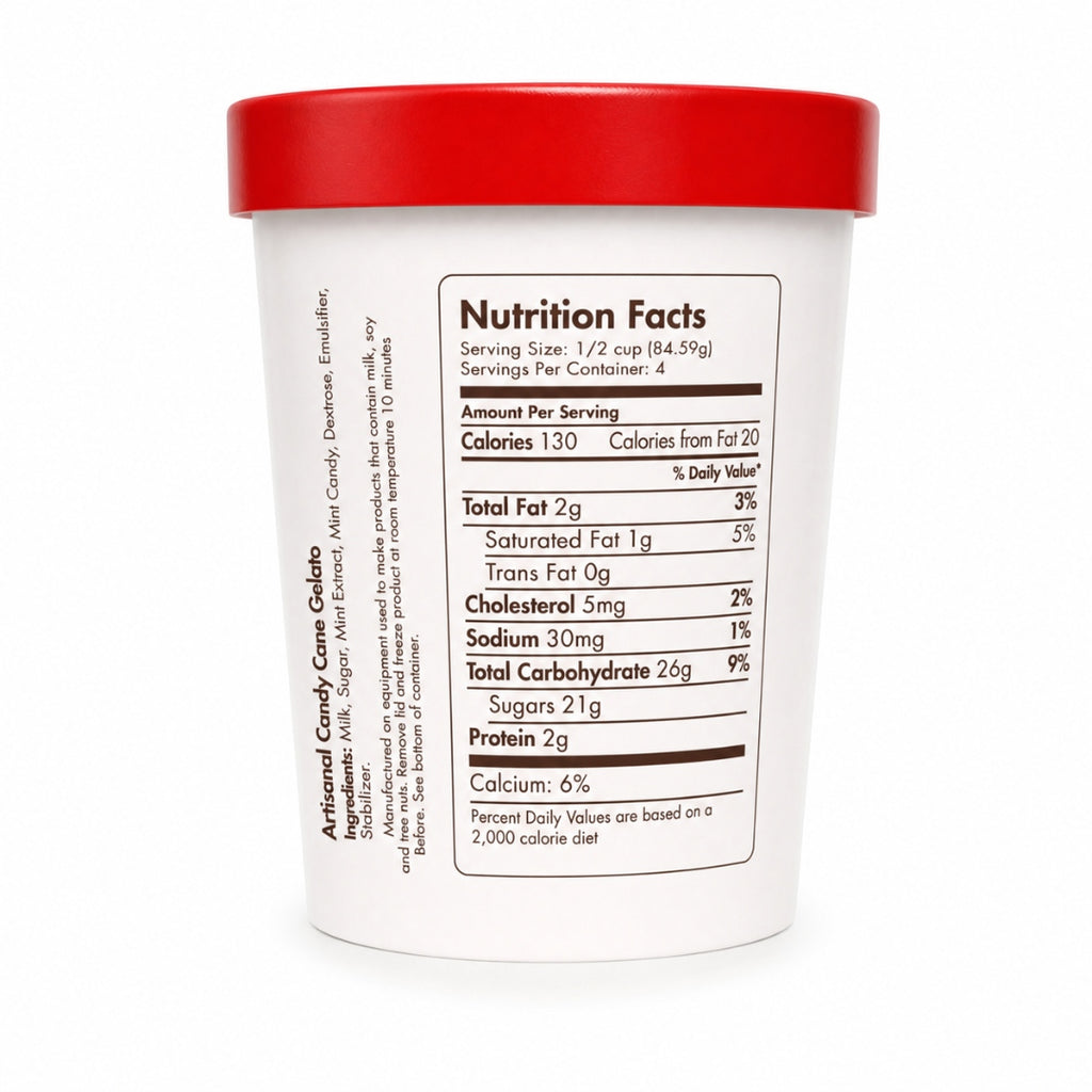 Giovanna Candy Cane Gelato pint nutrition facts label