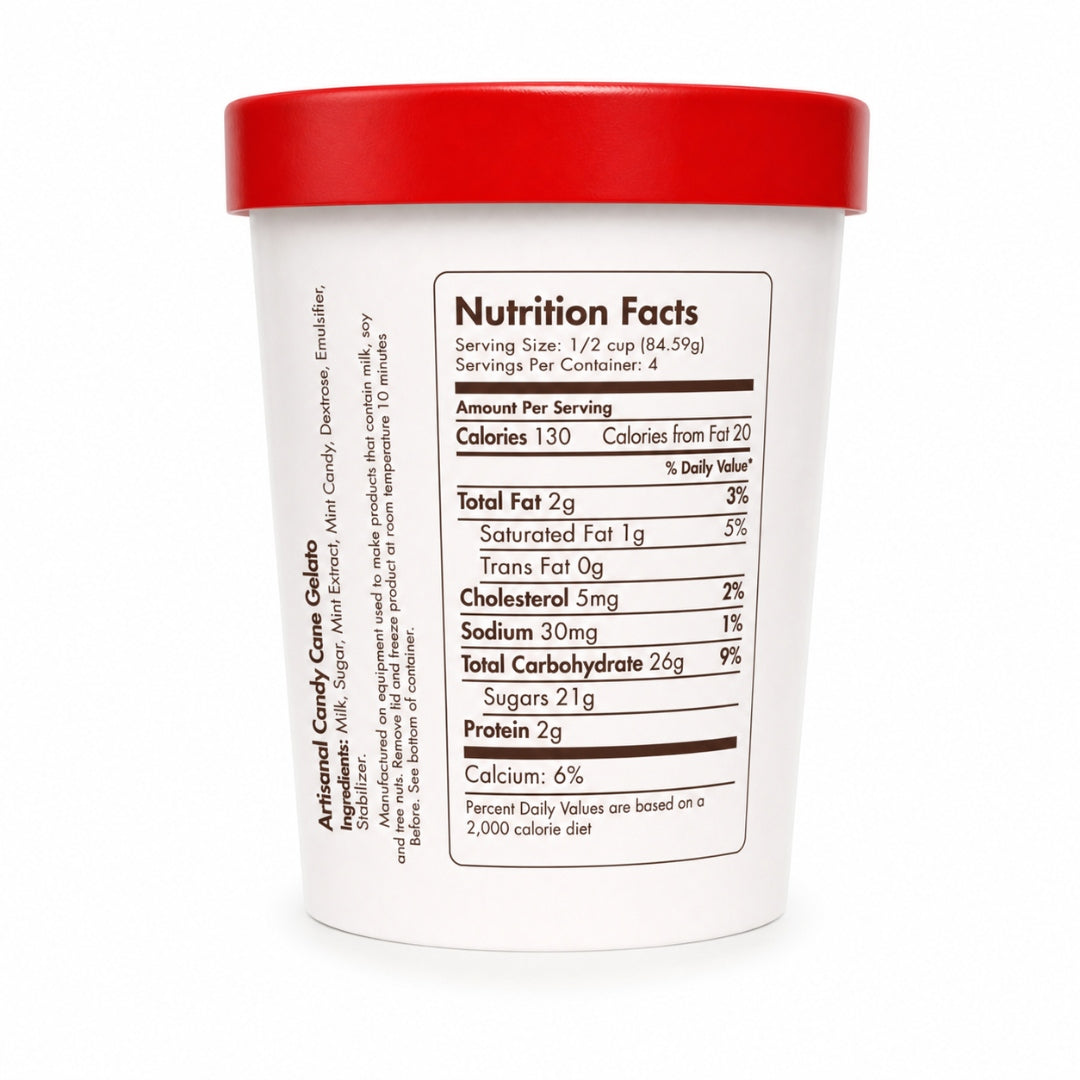 Giovanna Candy Cane Gelato pint nutrition facts label