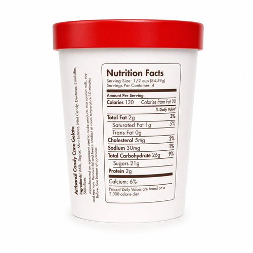 Giovanna Candy Cane Gelato pint nutrition facts label