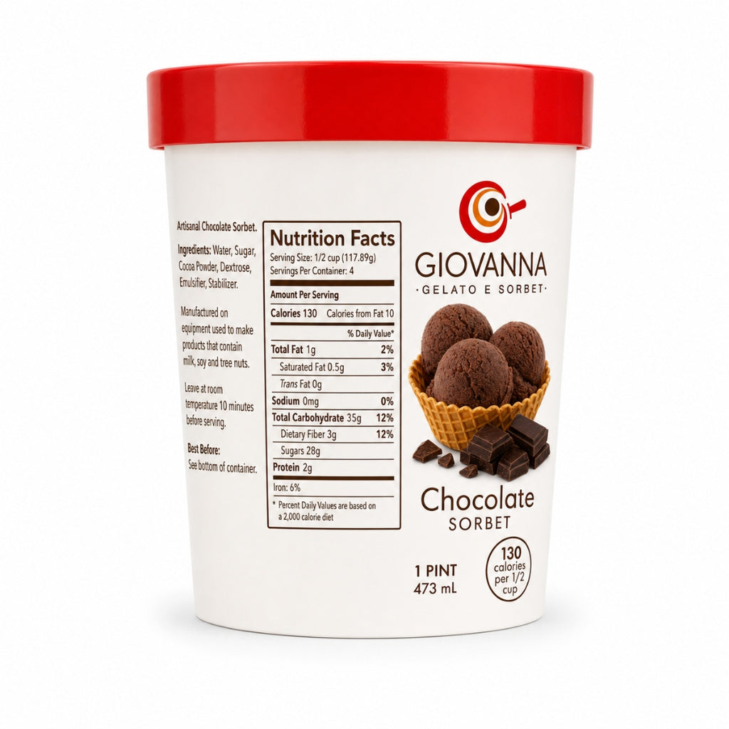Giovanna Chocolate Sorbet pint nutrition facts label