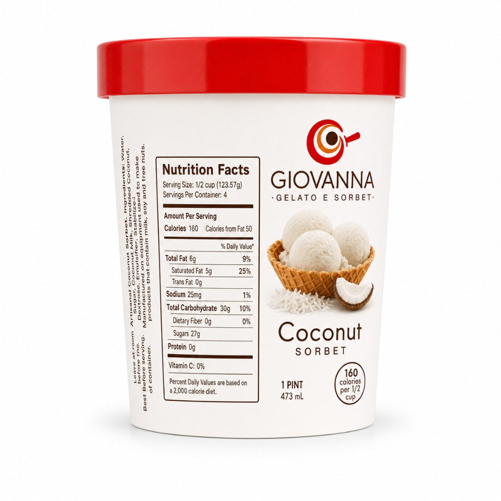 Giovanna Coconut Sorbet pint nutrition facts label