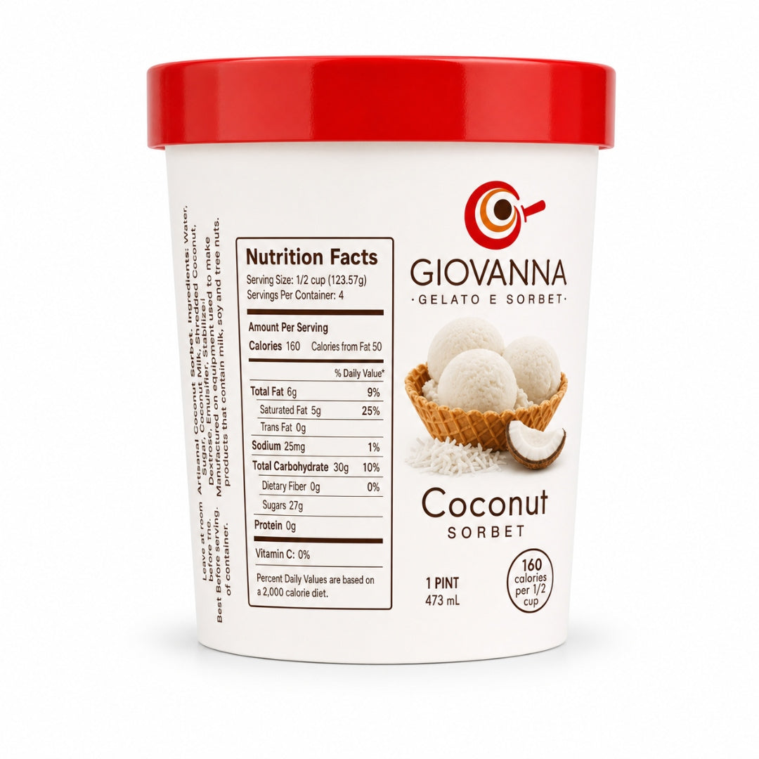 Giovanna Coconut Sorbet pint nutrition facts label
