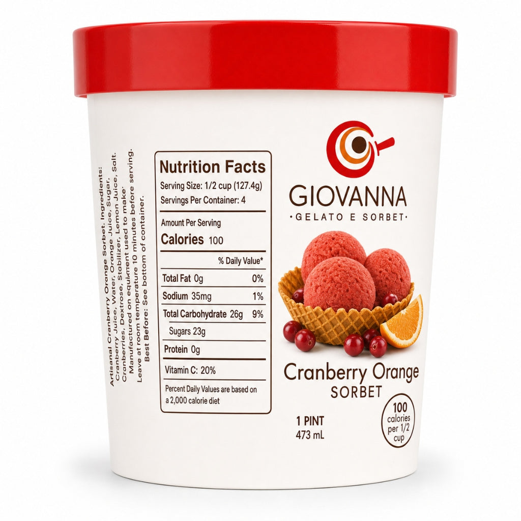 Giovanna Cranberry Orange Sorbet pint nutrition facts label