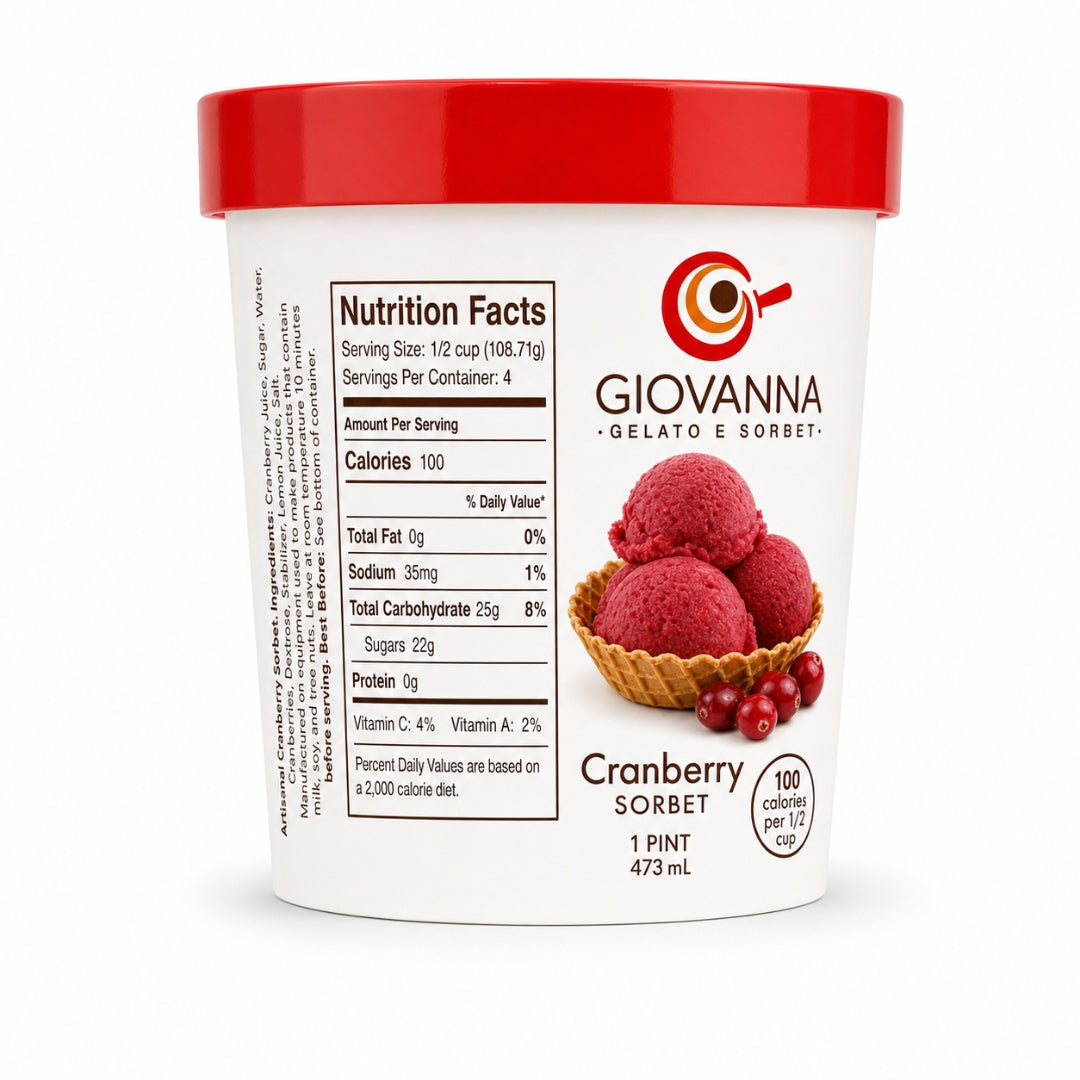 Giovanna Cranberry Sorbet pint nutrition facts label