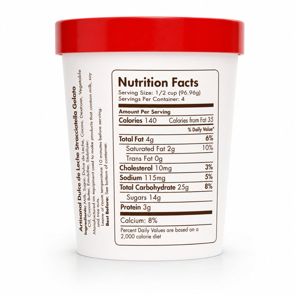 Giovanna Dulce de Leche Stracciatella Gelato pint nutrition facts label