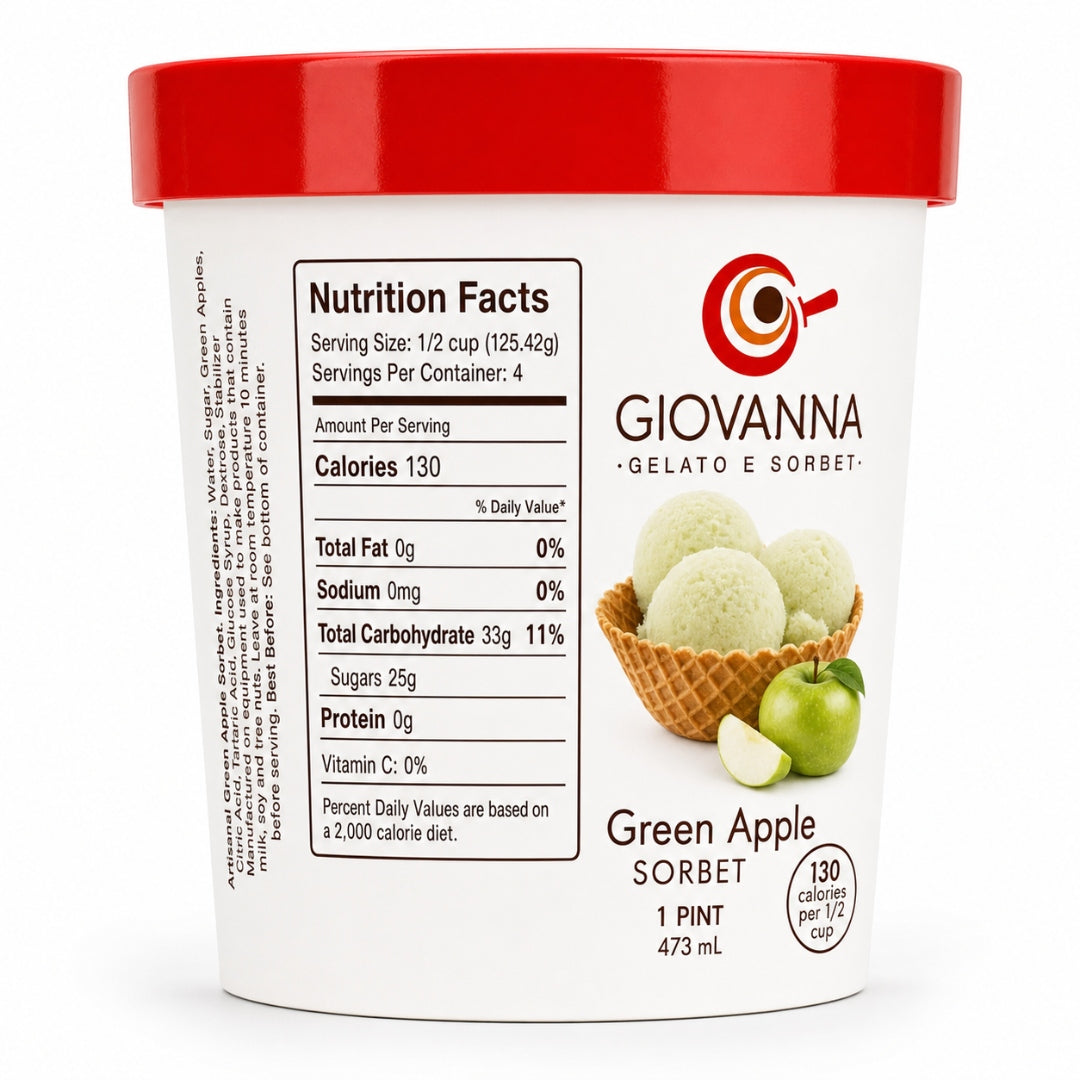 Giovanna Green Apple Sorbet pint nutrition facts label