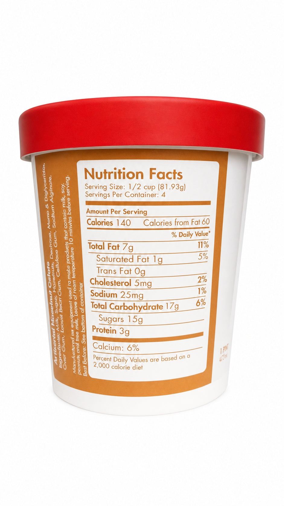 Giovanna Hazelnut Gelato pint nutrition facts label