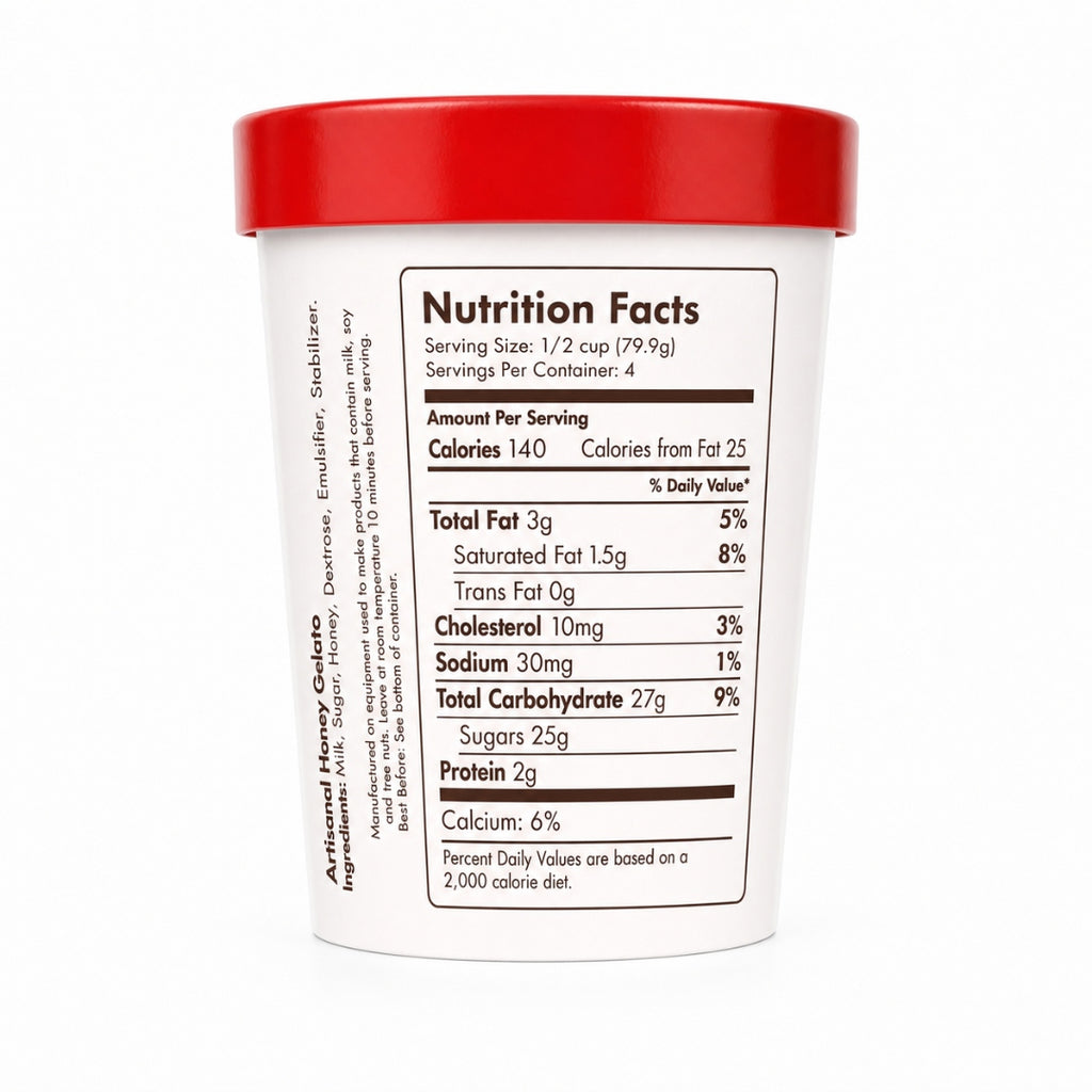 Giovanna Honey Gelato pint nutrition facts label