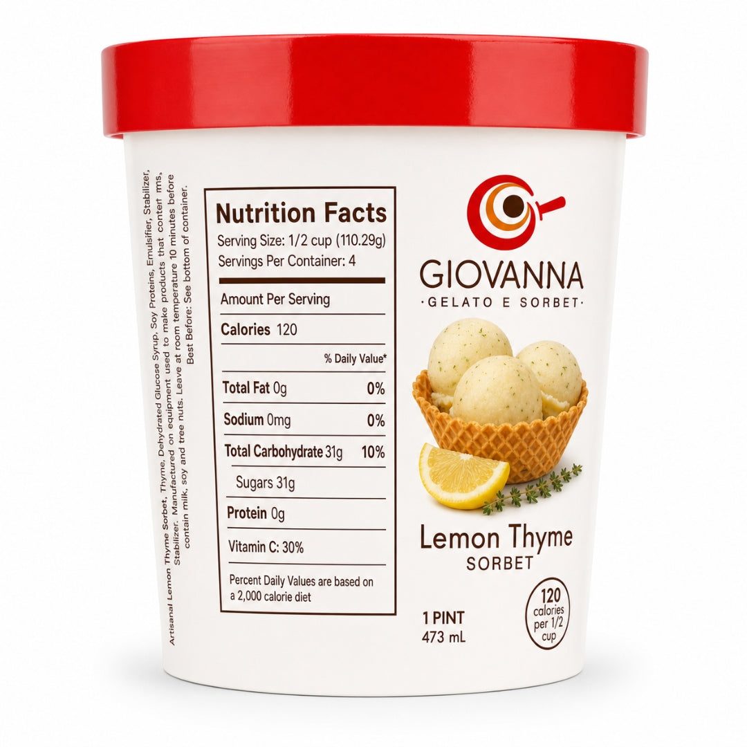 Giovanna Lemon with Thyme Sorbet pint nutrition facts label