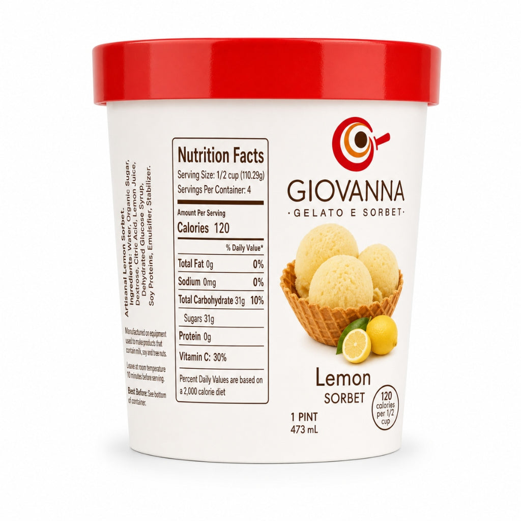 Giovanna Lemon Sorbet pint nutrition facts label