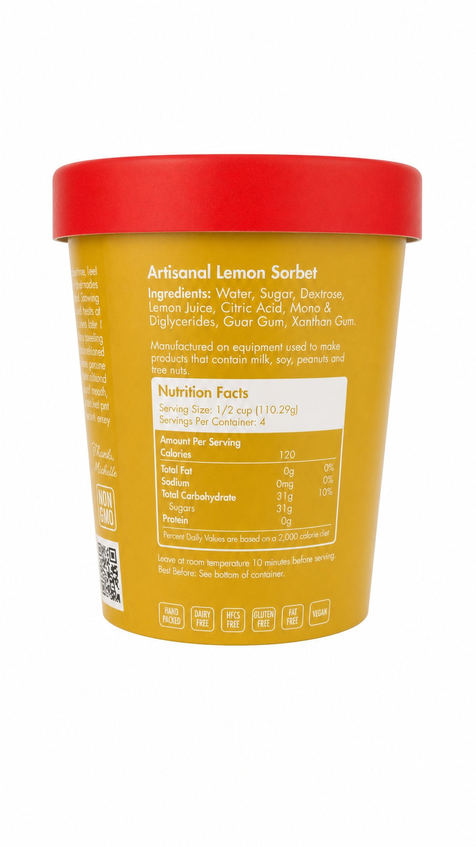 Giovanna Lemon Sorbet Pint nutrition facts label