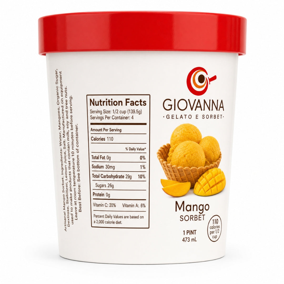 Giovanna Mango Sorbet pint nutrition facts label
