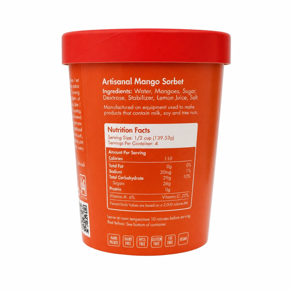 Giovanna Mango Sorbet Pint nutrition facts label