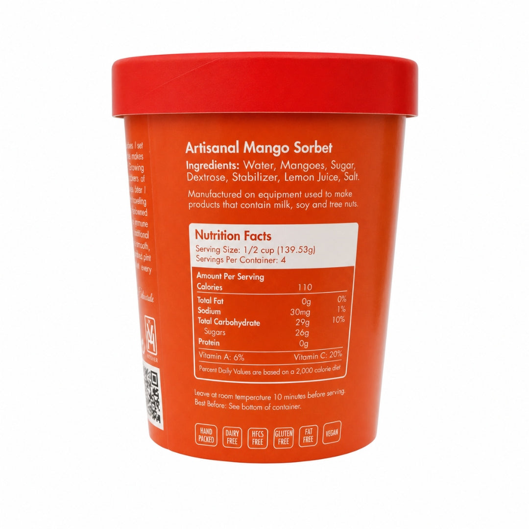 Giovanna Mango Sorbet Pint nutrition facts label