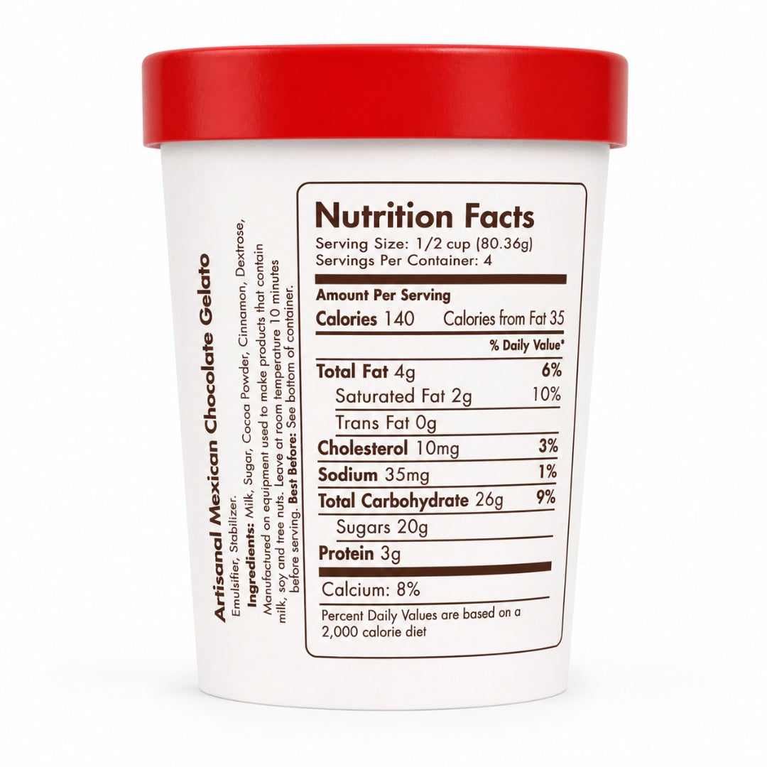 Giovanna Mexican Chocolate Gelato pint nutrition facts label