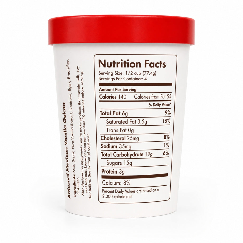 Giovanna Mexican Vanilla Gelato pint nutrition facts label