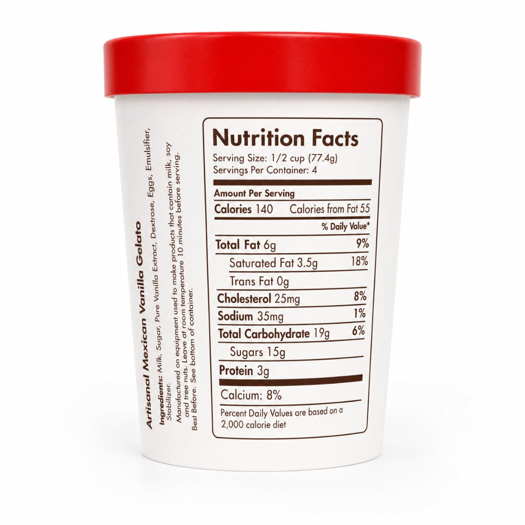 Giovanna Mexican Vanilla Gelato pint nutrition facts label