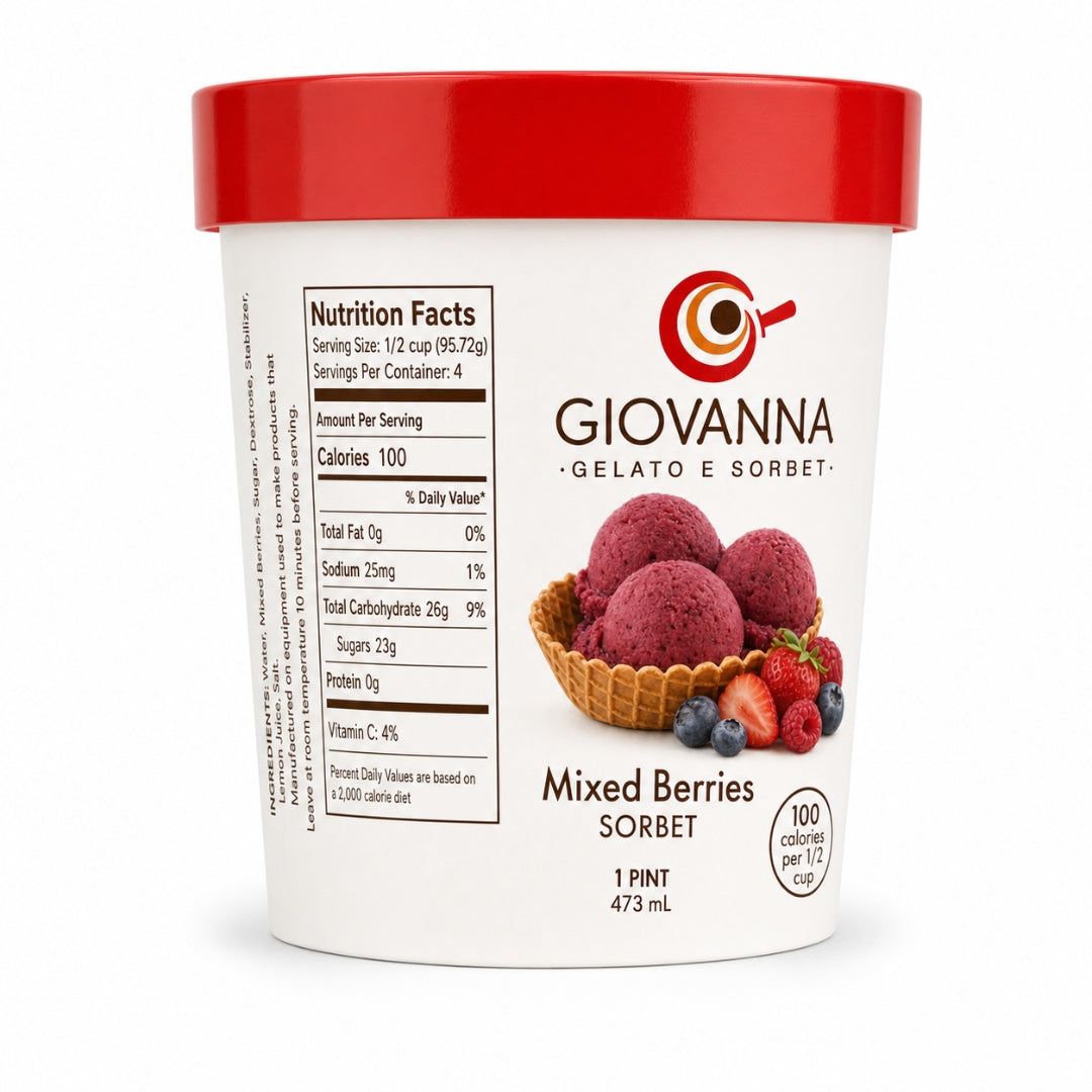Giovanna Mixed Berries Sorbet pint nutrition facts label