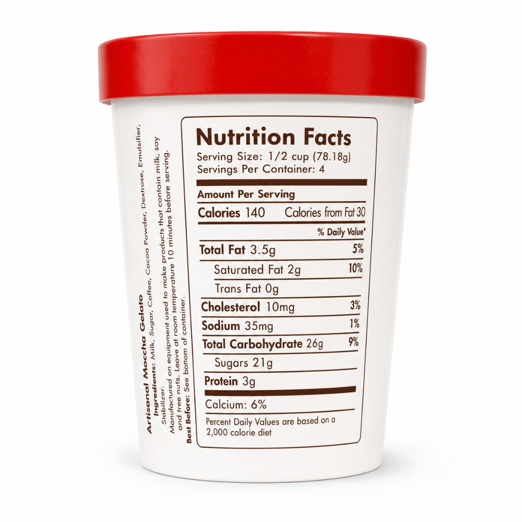 Giovanna Moccha Gelato pint nutrition facts label