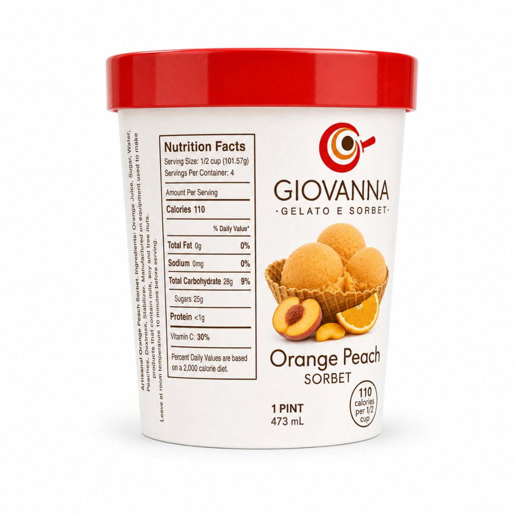 Giovanna Orange with Peaches Sorbet pint nutrition facts label