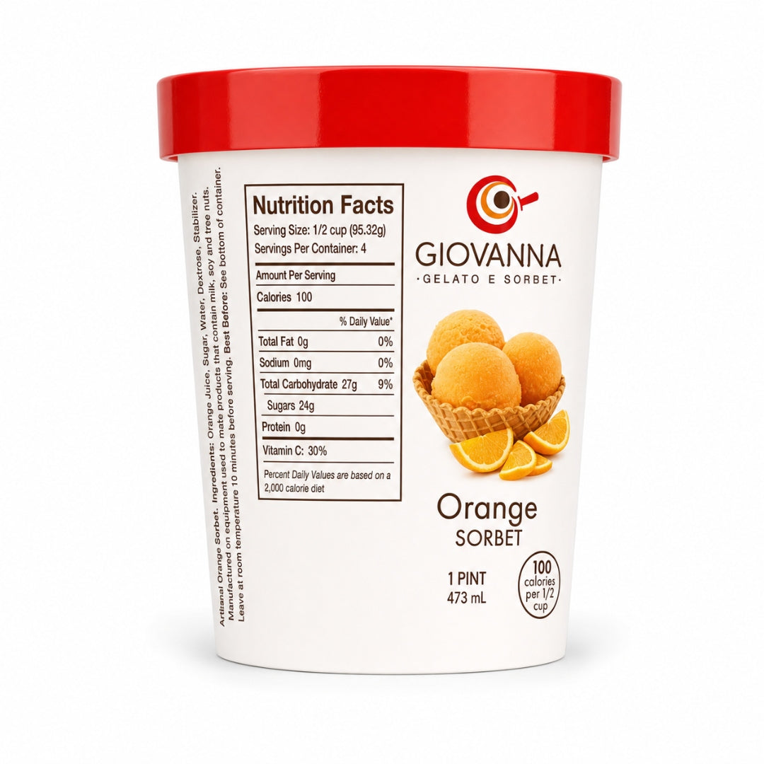Giovanna Orange Sorbet pint nutrition facts label