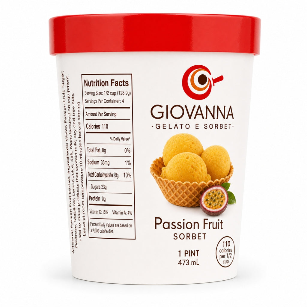 Giovanna Passion Fruit Sorbet pint nutrition facts label