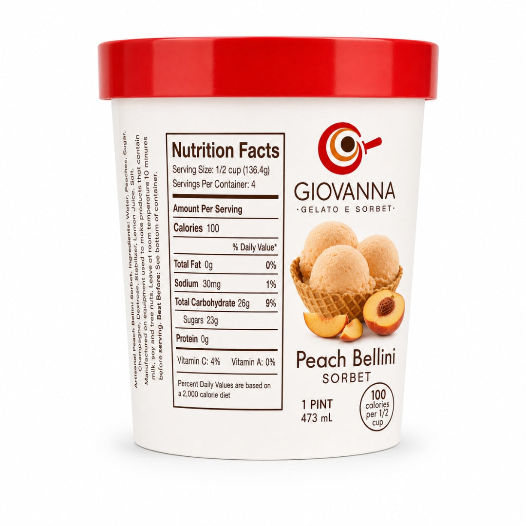 Giovanna Peach Bellini Sorbet pint nutrition facts label