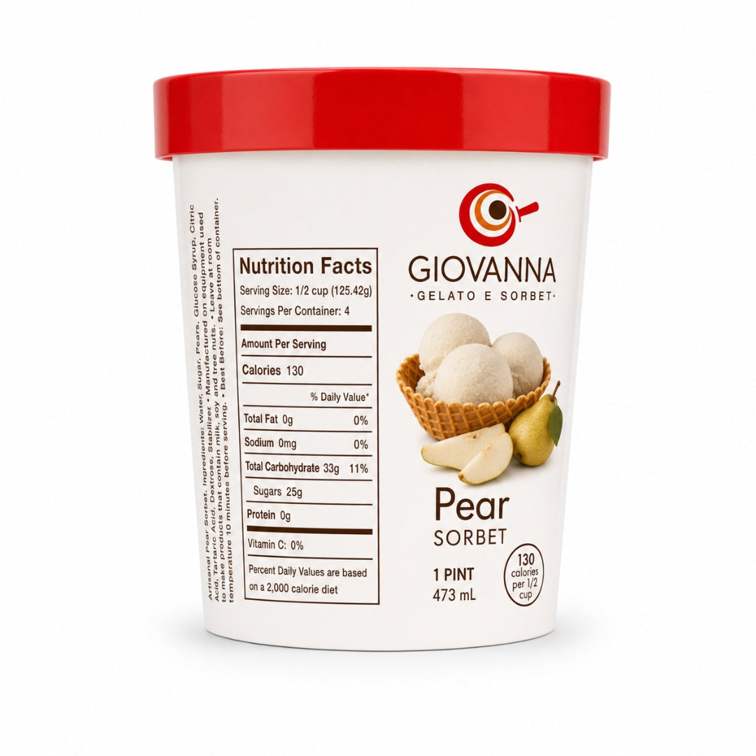 Giovanna Pear Sorbet pint nutrition facts label