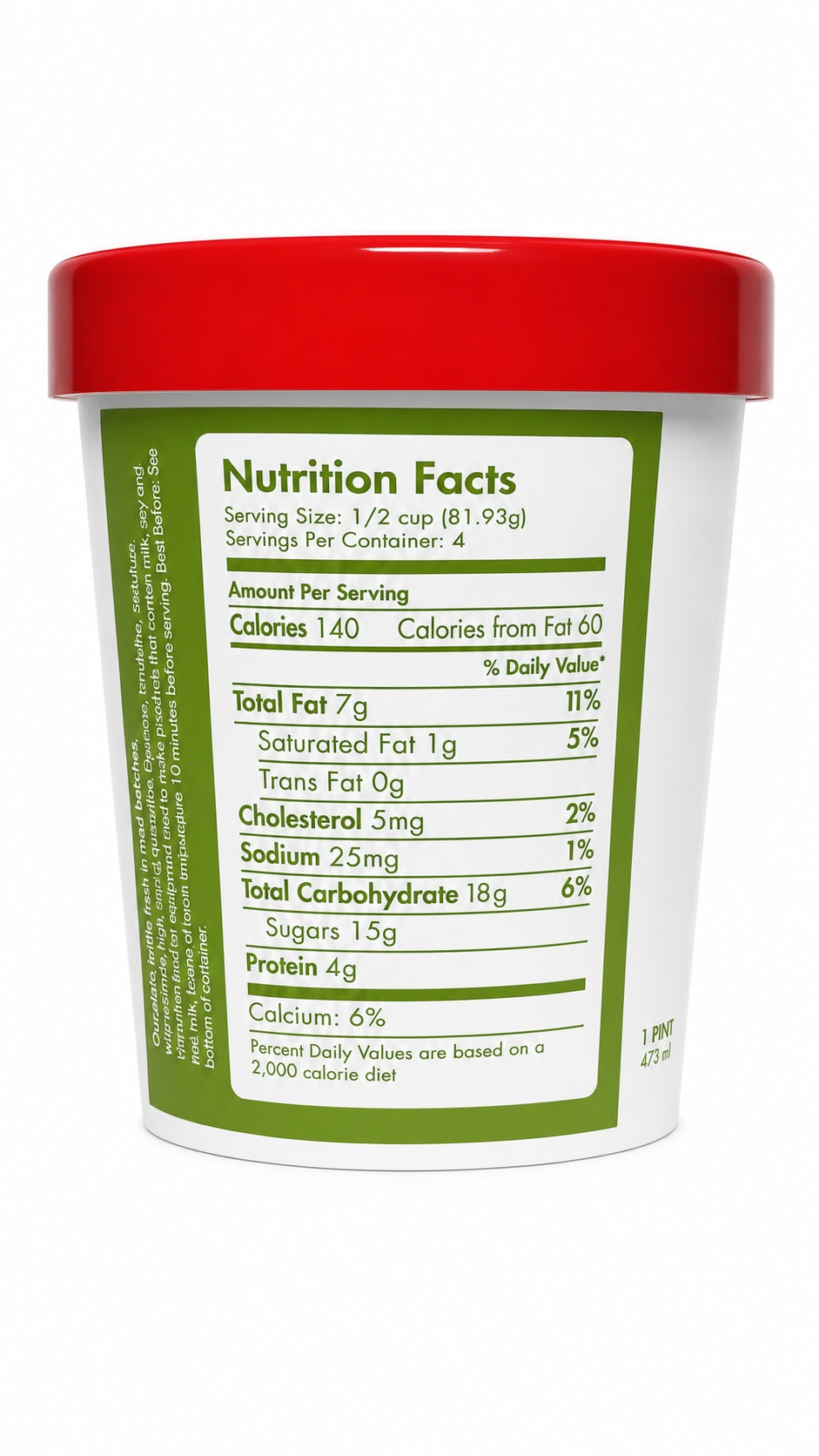 Giovanna Pistacchio Gelato pint nutrition facts label