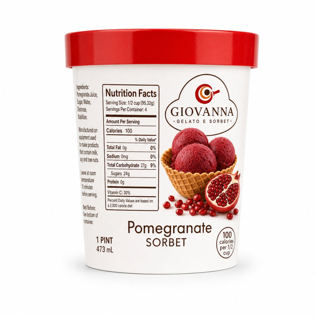 Giovanna Pomegranate Sorbet pint nutrition facts label