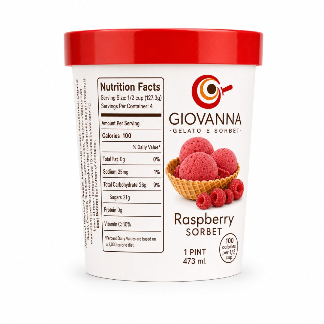 Giovanna Raspberry Sorbet pint nutrition facts label