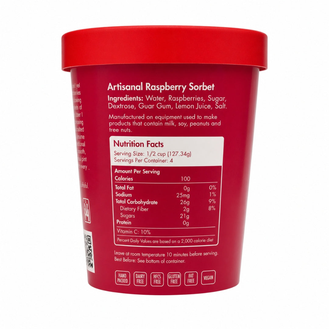 Giovanna Raspberry Sorbet Pint nutrition facts label