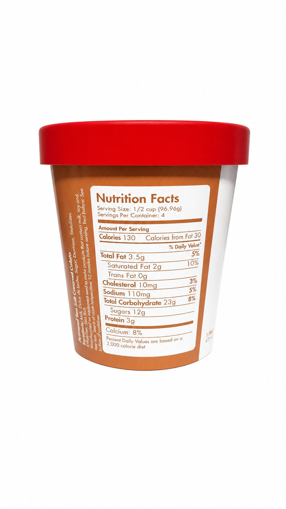 Giovanna Sea Salt Caramel Gelato pint nutrition facts label