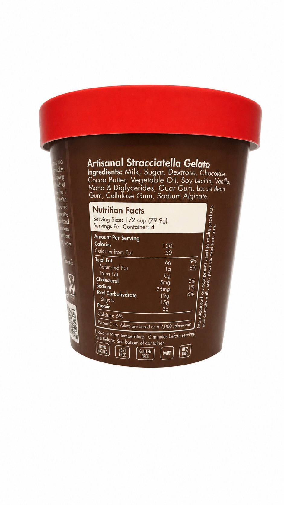 Giovanna Stracciatella Gelato pint nutrition facts label