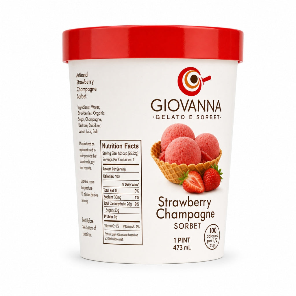Giovanna Strawberry with Champagne Sorbet pint nutrition facts label